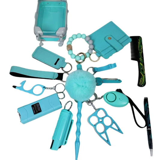 New Teal 16pcs keychain set
